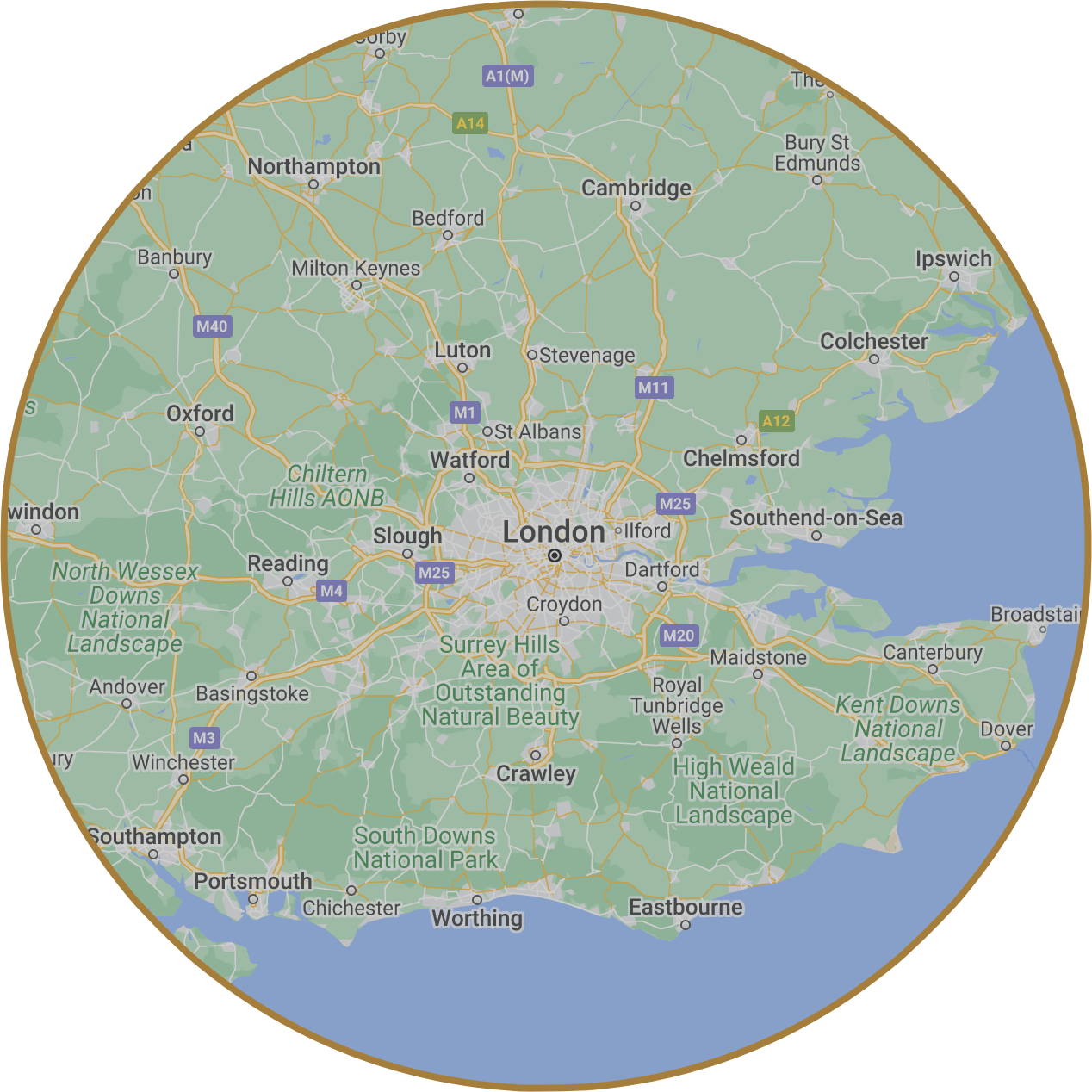 Map showing the London area